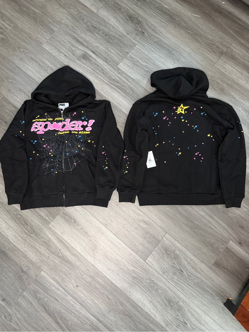 Spider Zip-Up Hoodie - Black with Pink & Yellow